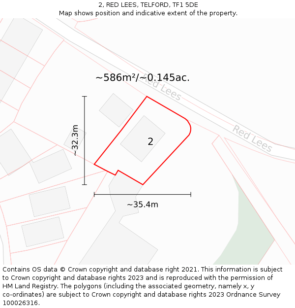 2, RED LEES, TELFORD, TF1 5DE: Plot and title map