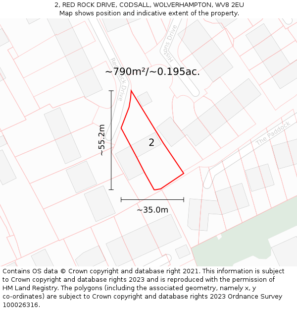 2, RED ROCK DRIVE, CODSALL, WOLVERHAMPTON, WV8 2EU: Plot and title map