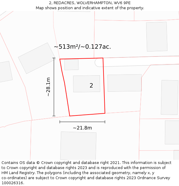 2, REDACRES, WOLVERHAMPTON, WV6 9PE: Plot and title map
