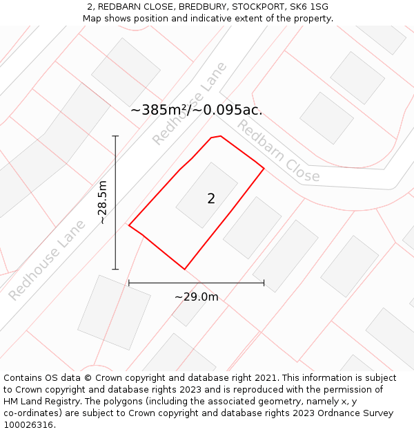 2, REDBARN CLOSE, BREDBURY, STOCKPORT, SK6 1SG: Plot and title map