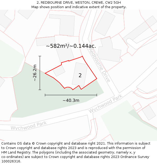 2, REDBOURNE DRIVE, WESTON, CREWE, CW2 5GH: Plot and title map