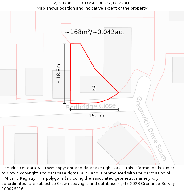 2, REDBRIDGE CLOSE, DERBY, DE22 4JH: Plot and title map