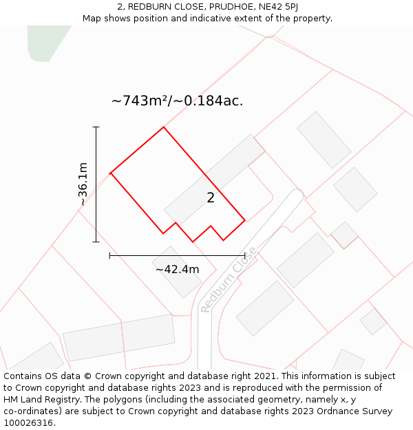 2, REDBURN CLOSE, PRUDHOE, NE42 5PJ: Plot and title map