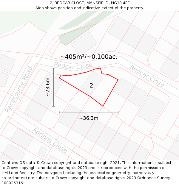 2, REDCAR CLOSE, MANSFIELD, NG18 4FE: Plot and title map