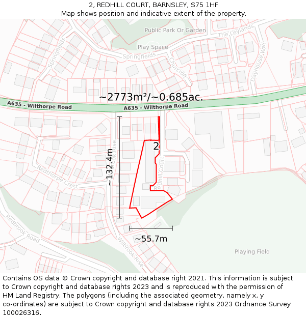 2, REDHILL COURT, BARNSLEY, S75 1HF: Plot and title map