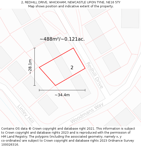 2, REDHILL DRIVE, WHICKHAM, NEWCASTLE UPON TYNE, NE16 5TY: Plot and title map