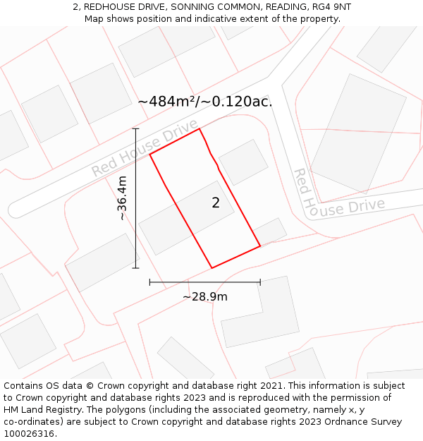 2, REDHOUSE DRIVE, SONNING COMMON, READING, RG4 9NT: Plot and title map