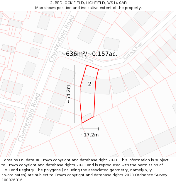 2, REDLOCK FIELD, LICHFIELD, WS14 0AB: Plot and title map