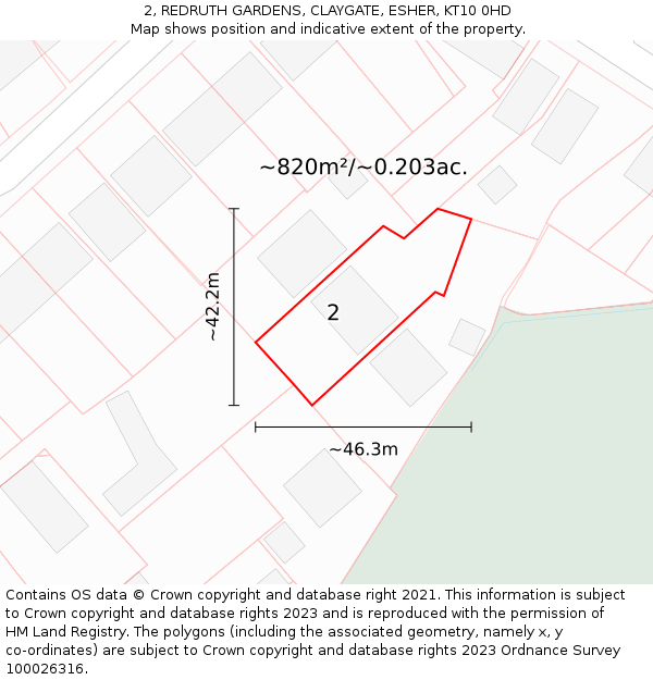2, REDRUTH GARDENS, CLAYGATE, ESHER, KT10 0HD: Plot and title map