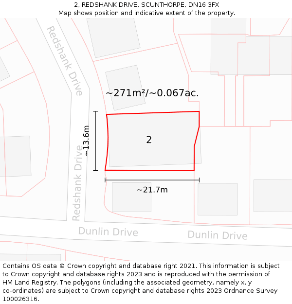 2, REDSHANK DRIVE, SCUNTHORPE, DN16 3FX: Plot and title map