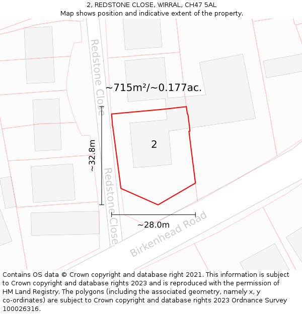 2, REDSTONE CLOSE, WIRRAL, CH47 5AL: Plot and title map
