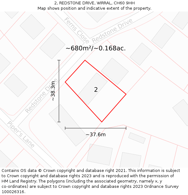 2, REDSTONE DRIVE, WIRRAL, CH60 9HH: Plot and title map