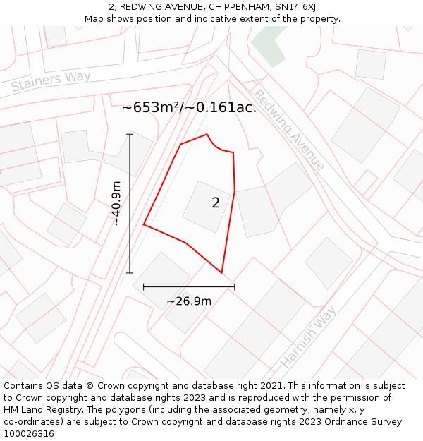 2, REDWING AVENUE, CHIPPENHAM, SN14 6XJ: Plot and title map