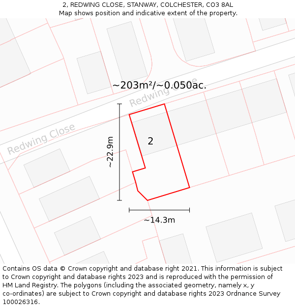 2, REDWING CLOSE, STANWAY, COLCHESTER, CO3 8AL: Plot and title map