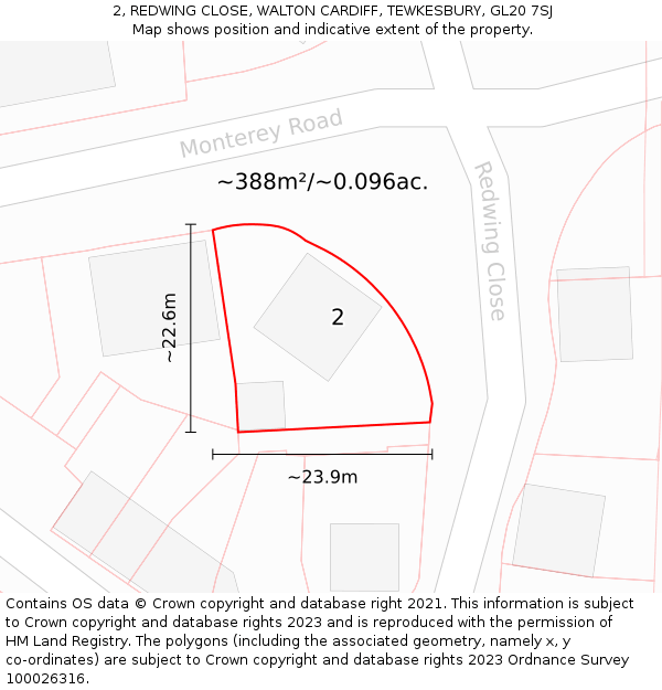 2, REDWING CLOSE, WALTON CARDIFF, TEWKESBURY, GL20 7SJ: Plot and title map