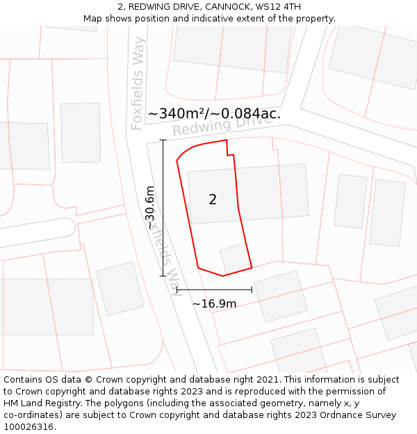 2, REDWING DRIVE, CANNOCK, WS12 4TH: Plot and title map