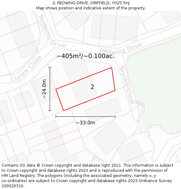 2, REDWING DRIVE, DRIFFIELD, YO25 5HJ: Plot and title map