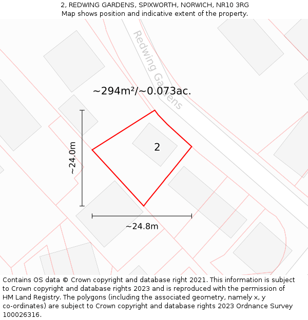 2, REDWING GARDENS, SPIXWORTH, NORWICH, NR10 3RG: Plot and title map