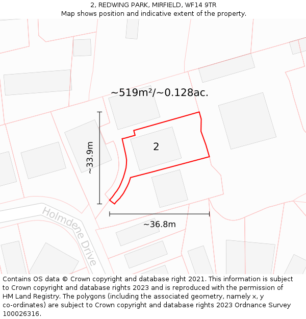 2, REDWING PARK, MIRFIELD, WF14 9TR: Plot and title map