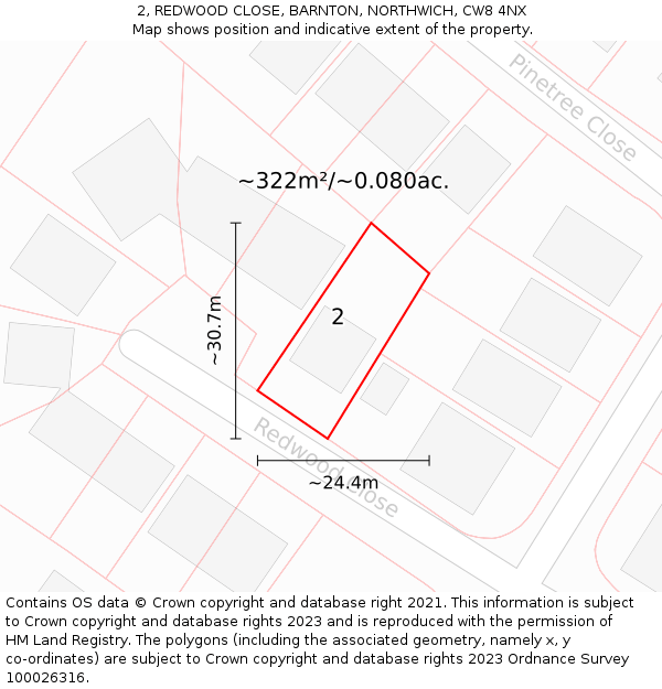 2, REDWOOD CLOSE, BARNTON, NORTHWICH, CW8 4NX: Plot and title map