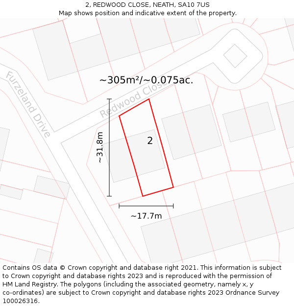 2, REDWOOD CLOSE, NEATH, SA10 7US: Plot and title map