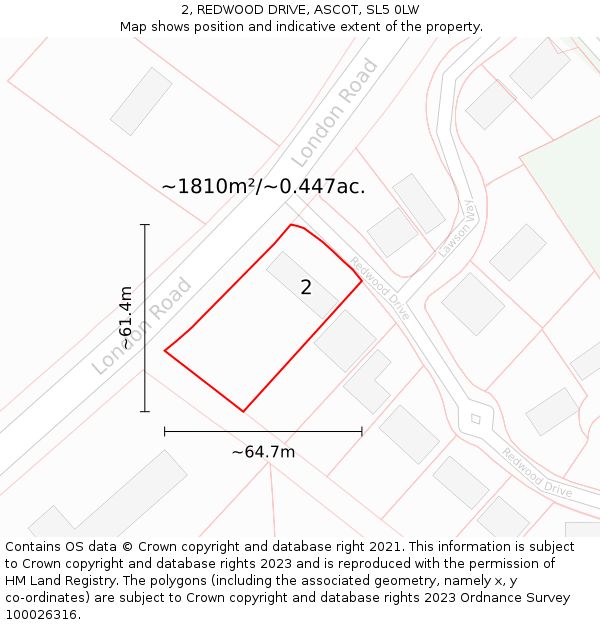 2, REDWOOD DRIVE, ASCOT, SL5 0LW: Plot and title map