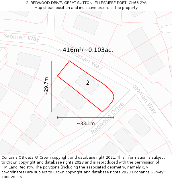 2, REDWOOD DRIVE, GREAT SUTTON, ELLESMERE PORT, CH66 2YA: Plot and title map