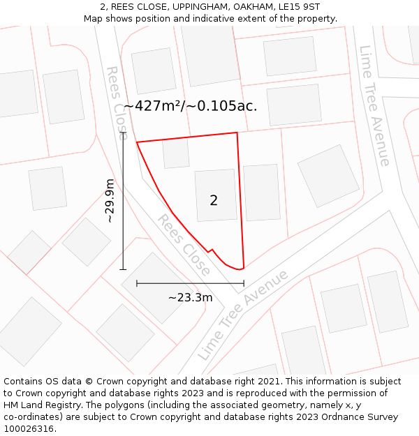 2, REES CLOSE, UPPINGHAM, OAKHAM, LE15 9ST: Plot and title map