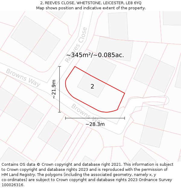 2, REEVES CLOSE, WHETSTONE, LEICESTER, LE8 6YQ: Plot and title map