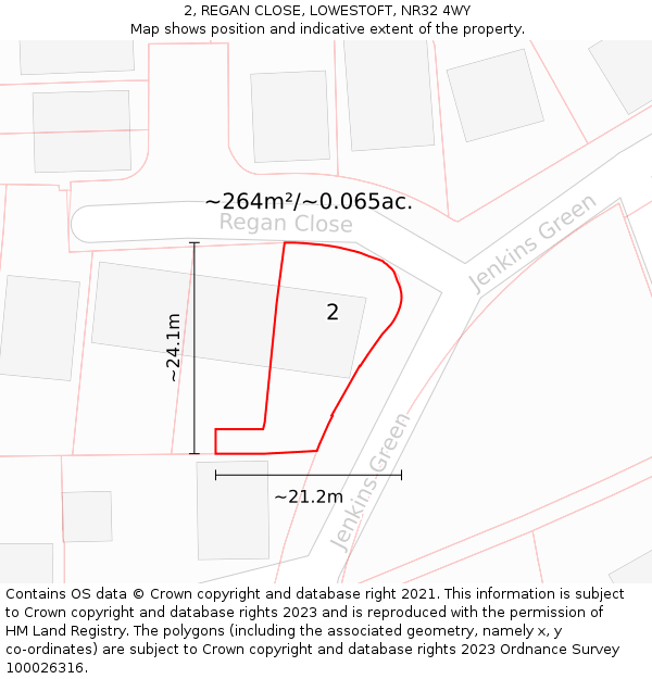 2, REGAN CLOSE, LOWESTOFT, NR32 4WY: Plot and title map