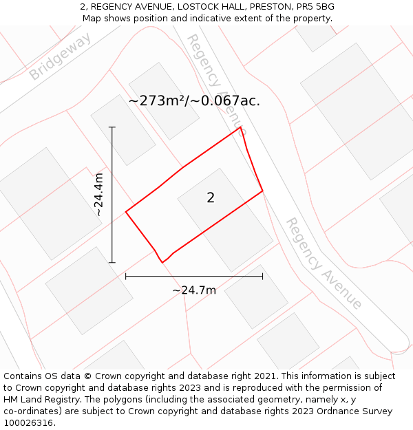 2, REGENCY AVENUE, LOSTOCK HALL, PRESTON, PR5 5BG: Plot and title map