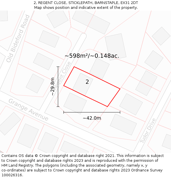 2, REGENT CLOSE, STICKLEPATH, BARNSTAPLE, EX31 2DT: Plot and title map