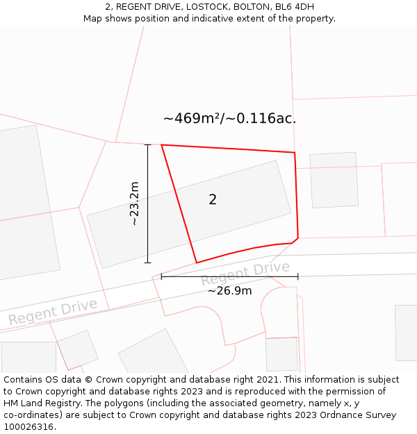 2, REGENT DRIVE, LOSTOCK, BOLTON, BL6 4DH: Plot and title map
