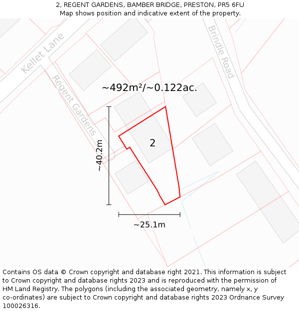 2, REGENT GARDENS, BAMBER BRIDGE, PRESTON, PR5 6FU: Plot and title map