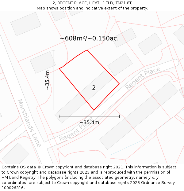 2, REGENT PLACE, HEATHFIELD, TN21 8TJ: Plot and title map