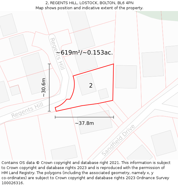 2, REGENTS HILL, LOSTOCK, BOLTON, BL6 4PN: Plot and title map