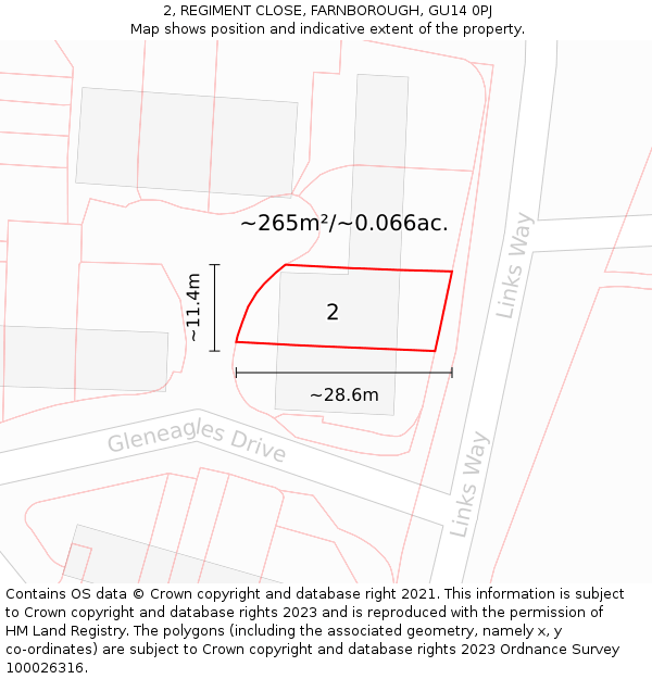 2, REGIMENT CLOSE, FARNBOROUGH, GU14 0PJ: Plot and title map