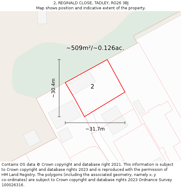 2, REGINALD CLOSE, TADLEY, RG26 3BJ: Plot and title map