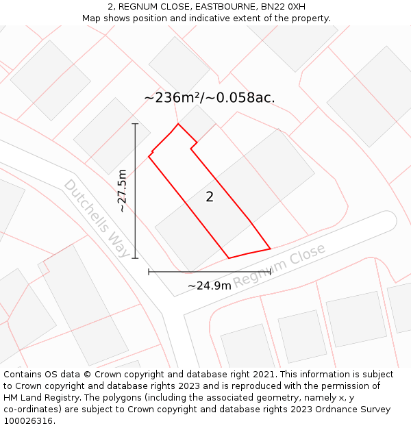 2, REGNUM CLOSE, EASTBOURNE, BN22 0XH: Plot and title map