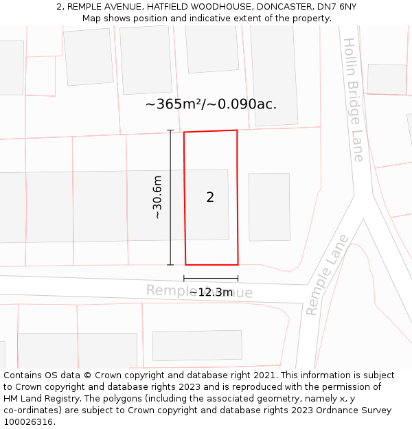 2, REMPLE AVENUE, HATFIELD WOODHOUSE, DONCASTER, DN7 6NY: Plot and title map