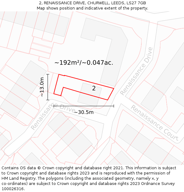 2, RENAISSANCE DRIVE, CHURWELL, LEEDS, LS27 7GB: Plot and title map