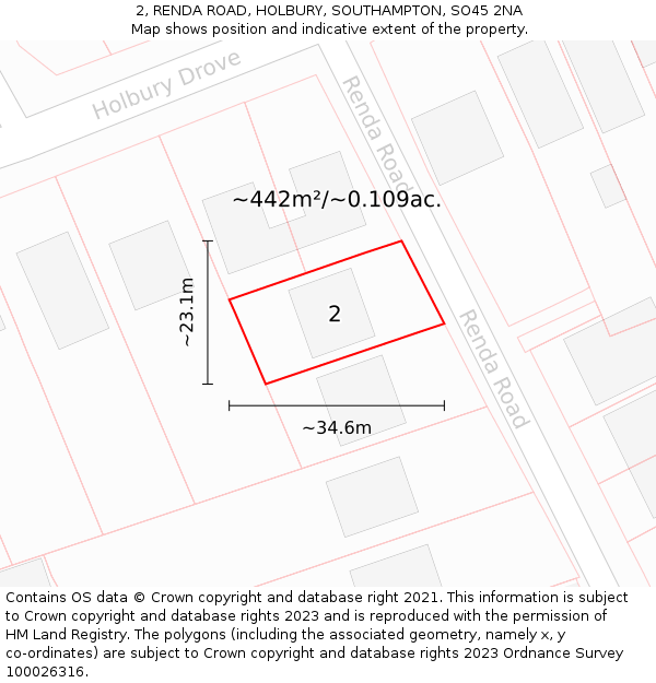 2, RENDA ROAD, HOLBURY, SOUTHAMPTON, SO45 2NA: Plot and title map