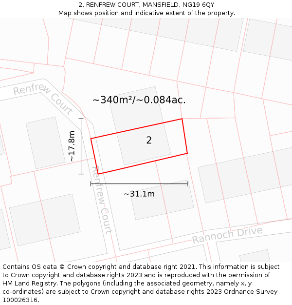 2, RENFREW COURT, MANSFIELD, NG19 6QY: Plot and title map