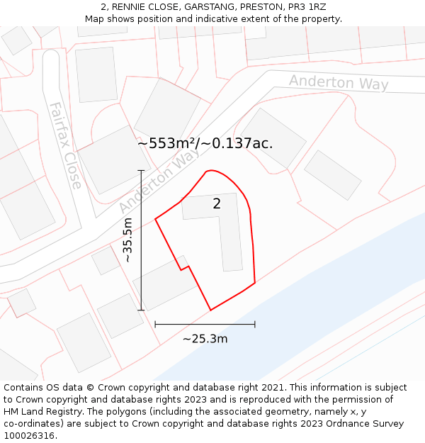 2, RENNIE CLOSE, GARSTANG, PRESTON, PR3 1RZ: Plot and title map