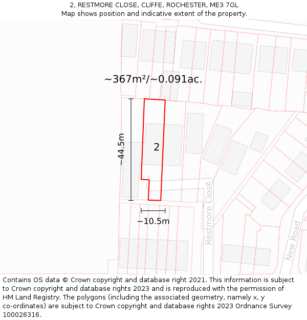 2, RESTMORE CLOSE, CLIFFE, ROCHESTER, ME3 7GL: Plot and title map