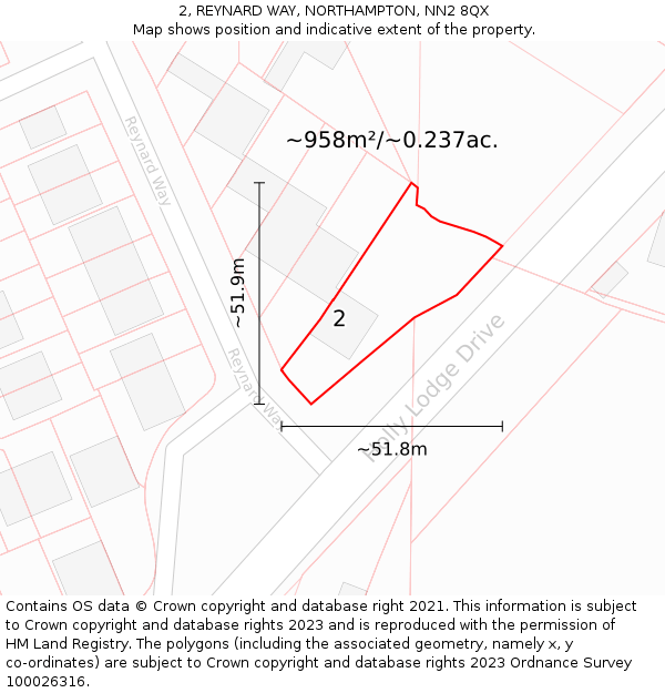 2, REYNARD WAY, NORTHAMPTON, NN2 8QX: Plot and title map