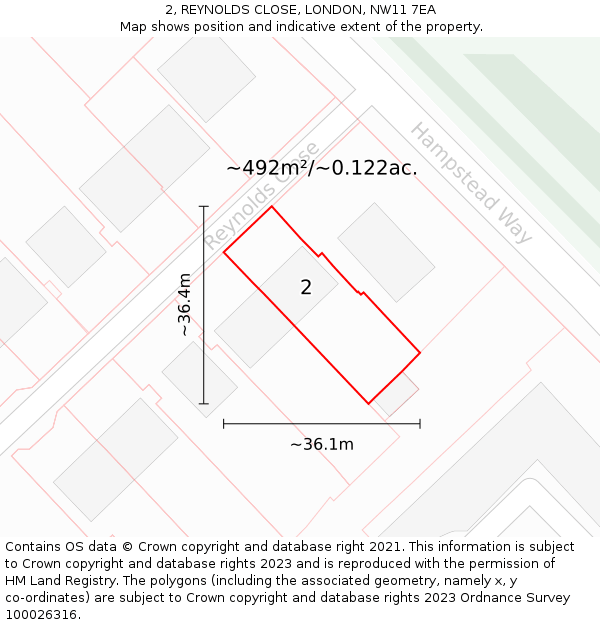 2, REYNOLDS CLOSE, LONDON, NW11 7EA: Plot and title map