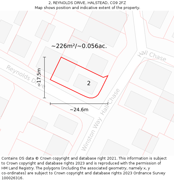 2, REYNOLDS DRIVE, HALSTEAD, CO9 2FZ: Plot and title map