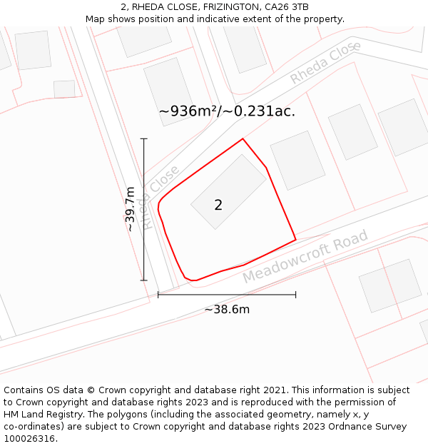 2, RHEDA CLOSE, FRIZINGTON, CA26 3TB: Plot and title map