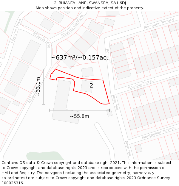 2, RHIANFA LANE, SWANSEA, SA1 6DJ: Plot and title map